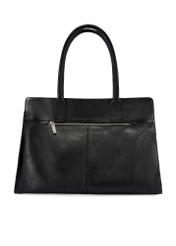 Czarna duża skórzana torebka shopper TORES-1237-99(W26), widok produktu z tyłu na białym tle.