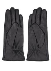 Czarne zamszowe rękawiczki damskie REKDS-0103-99(Z26), widok produktu od tyłu na białym tle.