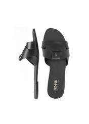 Czarne klapki damskie z plecionką BUTYD-0903C-99(W26), widok produktu z góry na białym tle.