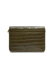 Skórzana torebka damska croco w kolorze khaki TORES-1324-8D(Z26) - widok produktu z tyłu, na białym tle. 