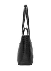 Czarna torebka damska shopper TOREC-1204-9G(W26), widok produktu z boku na białym tle.