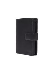 Czarny duży skórzany portfel męski PORMS-0701-99(Z26) - widok produktu po skosie, na białym tle.