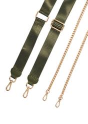 Mała torebka damska khaki TOREC-0036E-55(Z25), widok wymiennych pasków produktu na białym tle.