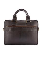 Brązowa skórzana teczka męska TORMS-0503-1I(W26) - widok produktu z tyłu, na białym tle. 