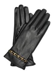 Black leather women's gloves REKDS-0090-99(Z24)