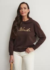 Brązowa bluza damska z logo BLZDT-0084-89(W23)-01