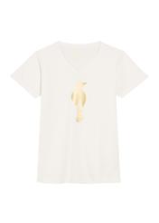 Kremowy t-shirt damski TSHDT-0149-12(Z25), widok produktu od przodu na białym tle.