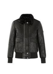 Women's black leather jacket with collar KURDS-0192-5554(Z20)-03