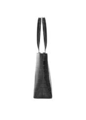 Czarna torebka shopper croco TOREC-1242-9G(Z26), widok produktu z boku na białym tle.