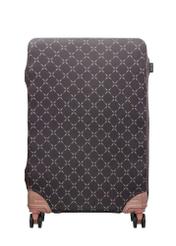 Brązowy pokrowiec na dużą walizkę AW-013-0006-1P-L(W26), widok produktu z przodu na walizce.