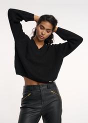 Black women's V-neck sweater SWEDT-0162-99(Z24)-02