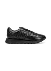 Czarne skórzane buty sportowe z plecionką BUTYD-1156-98(W25)-01