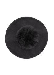 Czarny beret damski z pomponem CZADT-0180-99(Z24)-01