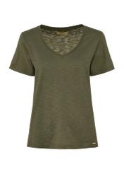 Bawełniany T-shirt damski khaki TSHDT-0135-55(W25)-04