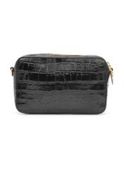 Mała czarna skórzana torebka croco TORES-1231-9G(W26) - widok produktu z tyłu, na białym tle. 