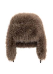 Brązowa czapka uszatka damska CZADF-0047-89(Z25) - widok produktu z przodu na białym tle. 