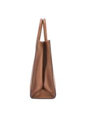 Skórzana torebka damska w kolorze camelu TORES-1206-1D(W26), widok produktu z boku na białym tle.