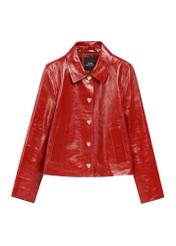 Czerwona krótka kurtka damska KURDS-0612-4B(W26), widok produktu z przodu na białym tle.