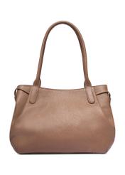 Skórzana torebka shopper w kolorze ciemnego beżu TORES-1360-1K(Z26) - widok produktu z tyłu, na białym tle. 