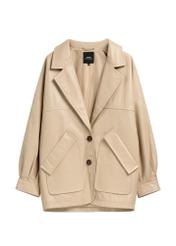 Beżowa skórzana kurtka damska oversize KURDS-0577-1B(W26)