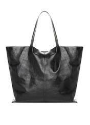 Czarna duża skórzana torebka shopper TORES-1354-99(Z26), widok produktu z tyłu na białym tle.
