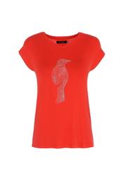 Czerwony T-shirt damski ze srebrną wilgą TSHDT-0051-42(W20)-01