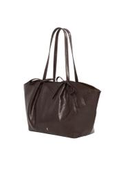 Brązowa torebka z kokardkami typu shopper TOREC-1378-1H(Z26), widok produktu skosem na białym tle.