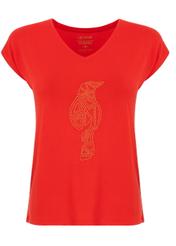 Czerwony T-shirt damski z aplikacją TSHDT-0066-42(W21)-02