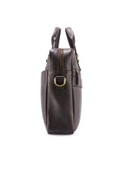 Brązowa skórzana teczka męska TORMS-0503-1I(W26) - widok produktu z boku, na białym tle. 