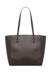 Brązowa shopperka damska z monogramem TOREC-1291-1I(Z26), widok produktu od tyłu na białym tle.