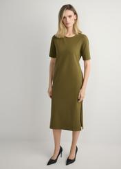 Bawełniana sukienka khaki midi SUKDT-0256-8D(W26)