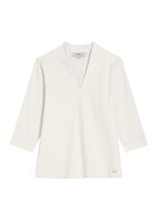 Kremowa bawełniana bluzka z dekoltem V-neck BLUDT-0210-0B(Z26), widok produktu z przodu na białym tle.