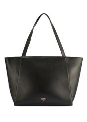 Czarna skórzana torebka shopper TORES-1209-9I(W26) - widok produktu z przodu, na białym tle. 