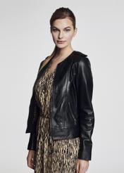 Women's leather jacket with epaulettes KURDS-0229-5477(KS)-05