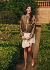 Krótka skórzana kurtka damska khaki KURDS-0590-8D(W26)