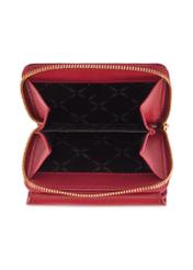 Mały czerwony skórzany portfel damski PORES-0990-4C(W26), widok produktu od góry na białym tle.