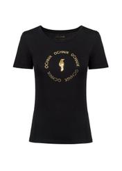 Czarny T-shirt damski z aplikacją TSHDT-0071A-99(Z23)-04