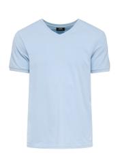 Błękitny basic T-shirt męski z logo TSHMT-0088-60(W25), widok produktu z przodu na białym tle.