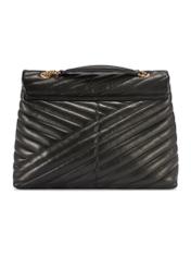 Czarna skórzana torebka damska z pikowaniem TORES-1286-99(W26), widok produktu od tyłu na białym tle.