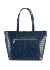 Damska granatowa torebka shopper skórzana TORES-0939 F-7D(W26) - widok produktu z tyłu, na białym tle.