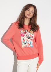 Różowa bluza damska z kwiecista aplikacją BLZDT-0087-34(W23)-02