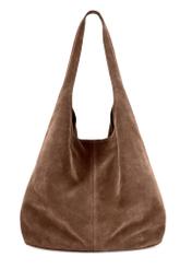 Brązowa zamszowa shopperka damska TORES-1177-1I(W26), widok produktu z przodu na białym tle.