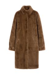 Brązowe eleganckie futro damskie FUTDP-0050-89(Z25), widok produktu od przodu na białym tle.