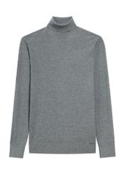 Grafitowy sweter męski z golfem SWEMT-0185-95(Z25), widok produktu z przodu na białym tle.