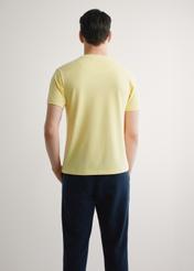 Żółty bawełniany t-shirt męski TSHMT-0136-2B(W26), widok produktu z tyłu na modelu. Widoczna połowa sylwetki.