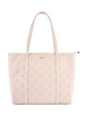 Kremowa torebka shopper z monogramem TOREC-1160-0B(W26), widok produktu z przodu na białym tle.