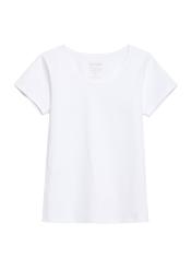 Biały T-shirt damski basic TSHDT-0111-11(KS), widoczny produkt od przodu na baiłym tle.