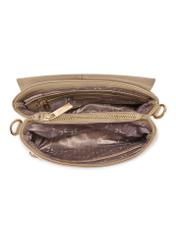 Beżowa skórzana torebka damska TORES-0911F-1B(W26) - widok produktu z góry, na białym tle. 