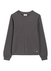 Bawełniana bluza damska w kolorze grafitu BLZDT-0123-9D(Z26), widok produktu z przodu na białym tle.