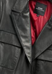 Czarna skórzana marynarka damska z paskiem KURDS-0545-99(W26)